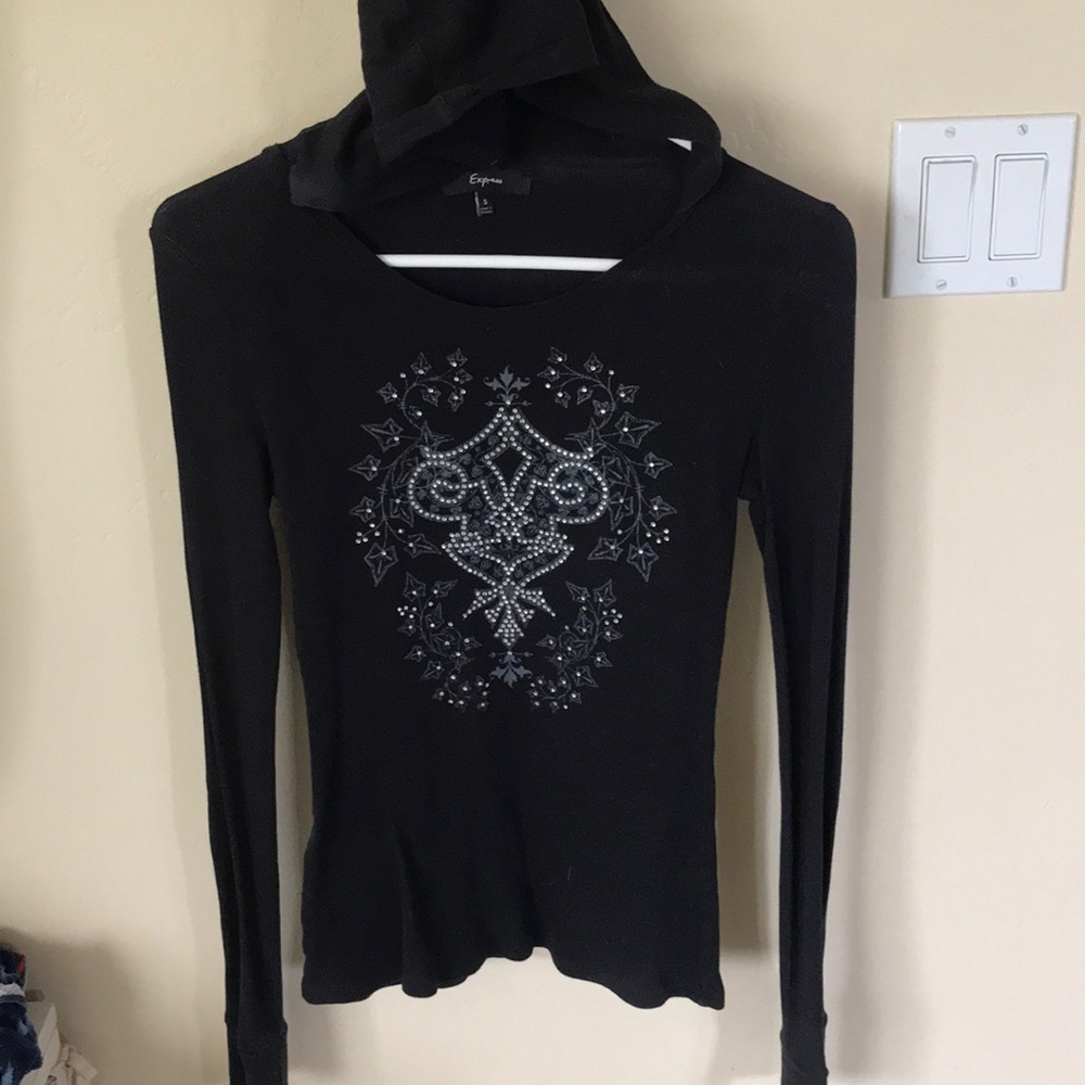 Express Studded Black Long Sleeve Hooded thermal